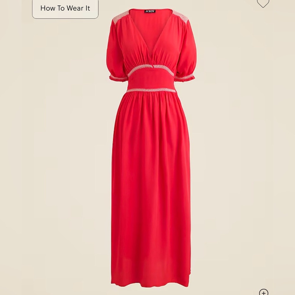 J.Crew Smock-Trim Midi Dress in Crepe de Chine